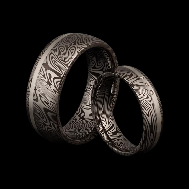 Trauringe Themis + Silver Inlay + Diamonds